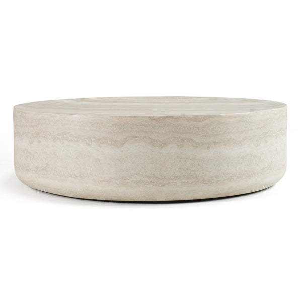 Vig Furniture Modrest Cozad - Elegant Faux Travertine Round Coffee Table For Modern Living Room Sophistication Beige  Vgvc-ct25093