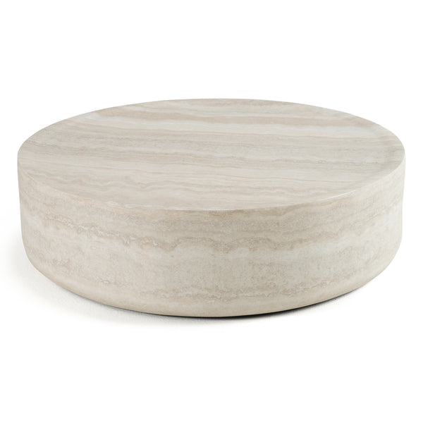 Vig Furniture Modrest Cozad - Elegant Faux Travertine Round Coffee Table For Modern Living Room Sophistication Beige  Vgvc-ct25093