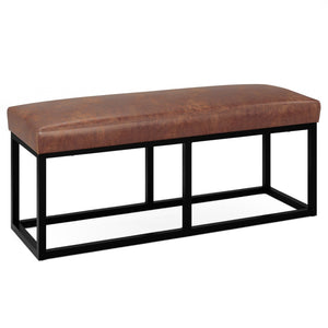English Elm Reynolds Ottoman Bench - Distressed Saddle Brown Vegan Faux Leather For Stylish Living Spaces B136P159251-GIGA