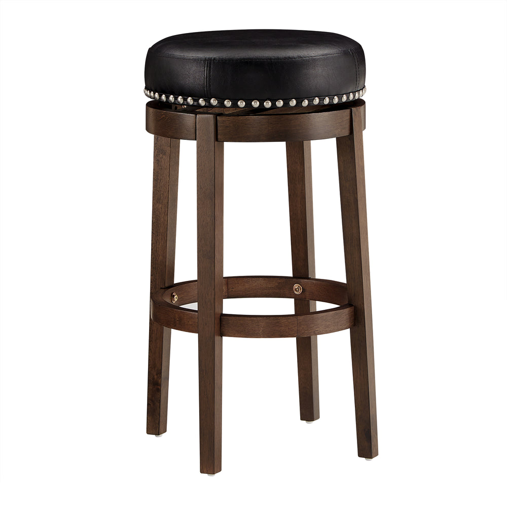 Homelegance By Top-Line Emerson Brown Finish Faux Leather 29" Swivel Bar Height Stool (Set of 2) Black Rubberwood