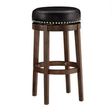 Homelegance By Top-Line Emerson Brown Finish Faux Leather 29" Swivel Bar Height Stool (Set of 2) Black Rubberwood