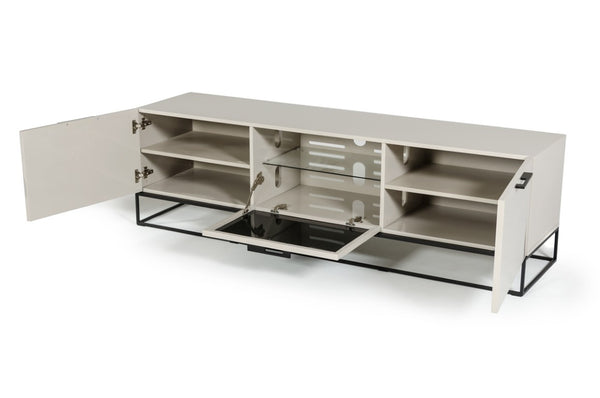 VIG Furniture Hera Glossy Grey Tv Stand With Black Accents, Tempered Smoked Glass Door, Cable Management, 71" Wide VGCNCP1411TV1