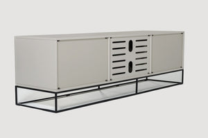 VIG Furniture Hera Glossy Grey Tv Stand With Black Accents, Tempered Smoked Glass Door, Cable Management, 71" Wide VGCNCP1411TV1