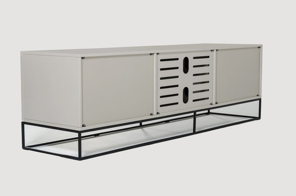 VIG Furniture Hera Glossy Grey Tv Stand With Black Accents, Tempered Smoked Glass Door, Cable Management, 71" Wide VGCNCP1411TV1