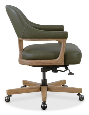 Hooker Furniture Briar Executive Swivel Tilt Chair In Verona Forest Leather With Decorative Wood Frame For Lasting Comfort Green EC225-028