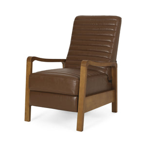 English Elm Christopher Knight Home® - Faux Leather Wood Hand Manual Club Recliner Light Brown PU Push-Back Channel Stitching Rubberwood Frame 71261.00PUCOGN