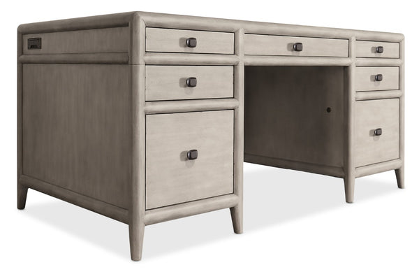 Hooker Furniture Burnham Junior Executive Desk With Distressed Alder Veneer, Locking File Drawers & Full-Extension Slides Gray 5921-10660-90