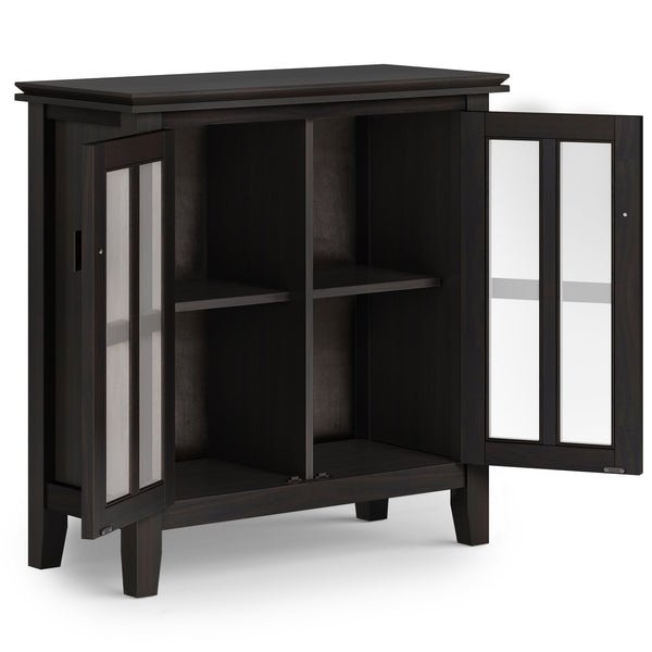 English Elm Artisan Low Storage Cabinet In Rich Hickory Brown - Handcrafted Wood, Glass Doors & Adjustable Shelves B136P158396