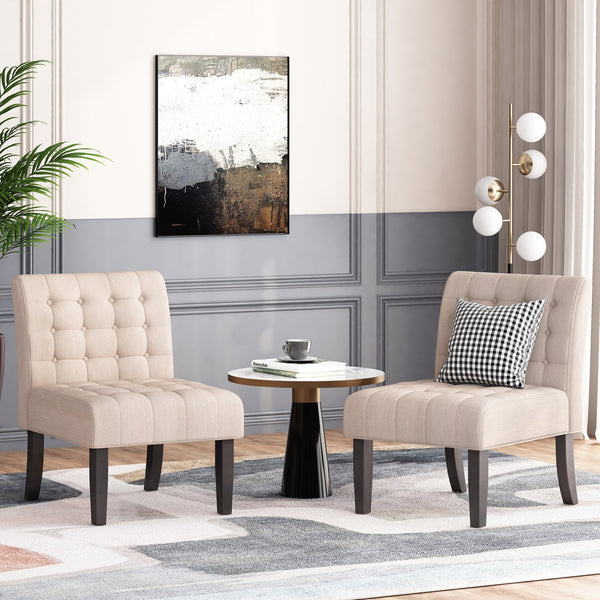 English Elm Accent Slipper Chairs Set of Two Button Tufted Plush Upholstered Living Room Pair 70752.00BGE