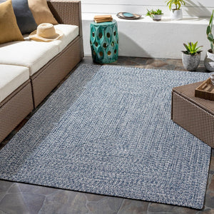 Livabliss Chesapeake Bay Flatweave Polypropylene Rug for Cottage Patios and Living Rooms Denim, Charcoal 6' x 9' Oval CPK2304-69OV