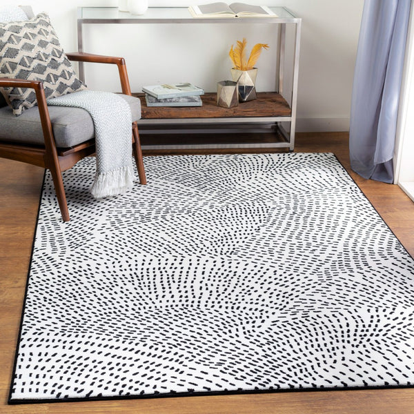 Livabliss Contempo Geometric Polypropylene Area Rug Belgium Woven for Living and Dining Rooms White, Black 8'8" x 12'10" CPO3860-91210