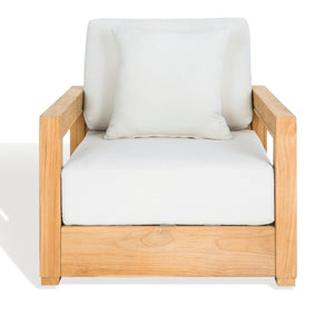 Safavieh Montford Teak Armchair Casing White Linen Fabric CPT1000D-CASING