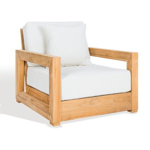 Safavieh Montford Teak Armchair Casing White Linen Fabric CPT1000D-CASING