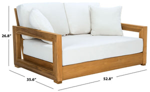 Safavieh Montford Teak 2-Seat Bench Casing White Linen Fabric CPT1003D-CASING