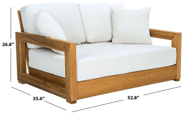 Safavieh Montford Teak 2-Seat Bench Casing White Linen Fabric CPT1003D-CASING