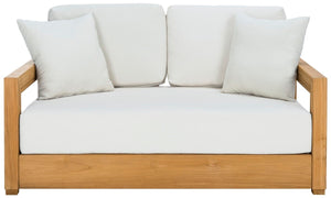 Safavieh Montford Teak 2-Seat Bench Casing White Linen Fabric CPT1003D-CASING