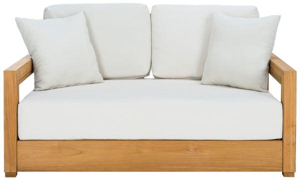 Safavieh Montford Teak 2-Seat Bench Casing White Linen Fabric CPT1003D-CASING