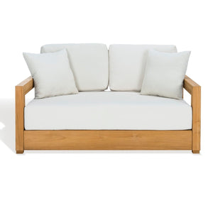 Safavieh Montford Teak 2-Seat Bench Casing White Linen Fabric CPT1003D-CASING