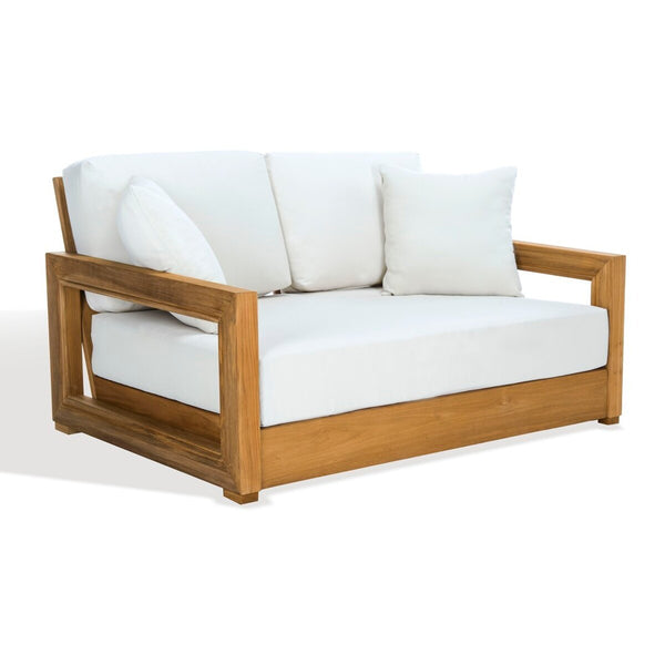 Safavieh Montford Teak 2-Seat Bench Casing White Linen Fabric CPT1003D-CASING