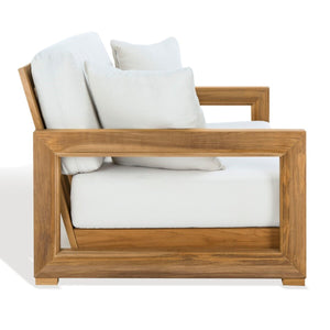 Safavieh Montford Teak 2-Seat Bench Casing White Linen Fabric CPT1003D-CASING