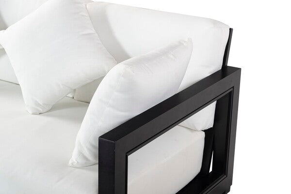 Montford 3-Seat Sofa in Beige with Elegant Black Metal Arms for Modern Living Room Comfort