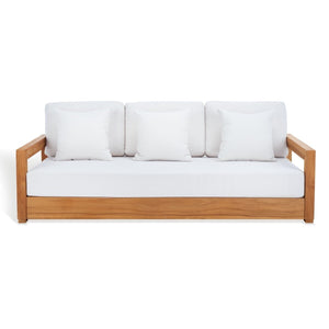 Safavieh Montford Teak 3-Seat Bench Casing White Linen Fabric CPT1004D-CASING