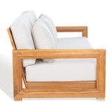 Safavieh Montford Teak 3-Seat Bench Casing White Linen Fabric CPT1004D-CASING