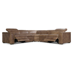 Bernhardt Bernhardt Lioni Leather Power-Motion Sectional With Usb Charging, Power Headrests, Sleek Contemporary Design Brown 122.5" W x 122.5" D x 32.5" H K2087