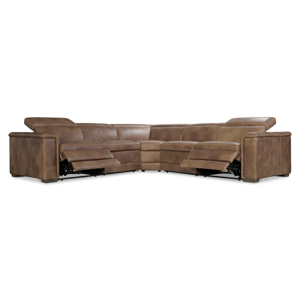 Bernhardt Bernhardt Lioni Leather Power-Motion Sectional With Usb Charging, Power Headrests, Sleek Contemporary Design Brown 122.5" W x 122.5" D x 32.5" H K2087