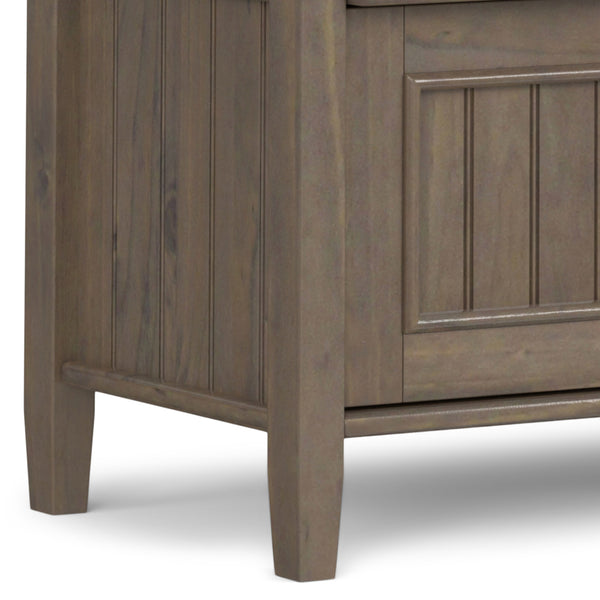 English Elm Lev Smoky Brown Entryway Storage Bench with 3 Doors, Spacious Seat for 2, Solid Wood, Grooved Detail B136P158817