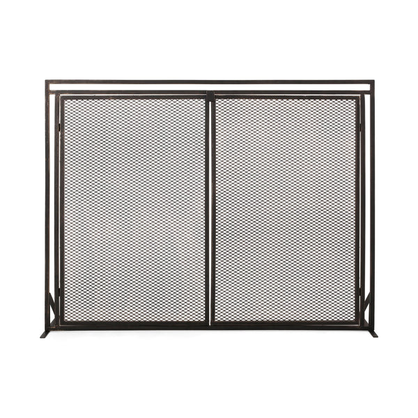 English Elm Christopher Knight Home® - FIREPLACE Samantha Iron Screen with Matte Finish, Handcrafted Mesh Guard, Dual Doors & Sleek Frame Black+Gold 67721.00BBGLD
