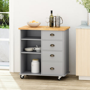 English Elm Christopher Knight Home® - Kitchen Island Cart with Rubberwood Top, Rolling Storage Cabinet with Drawers & Locking Casters Grey 67757.00NATGRY