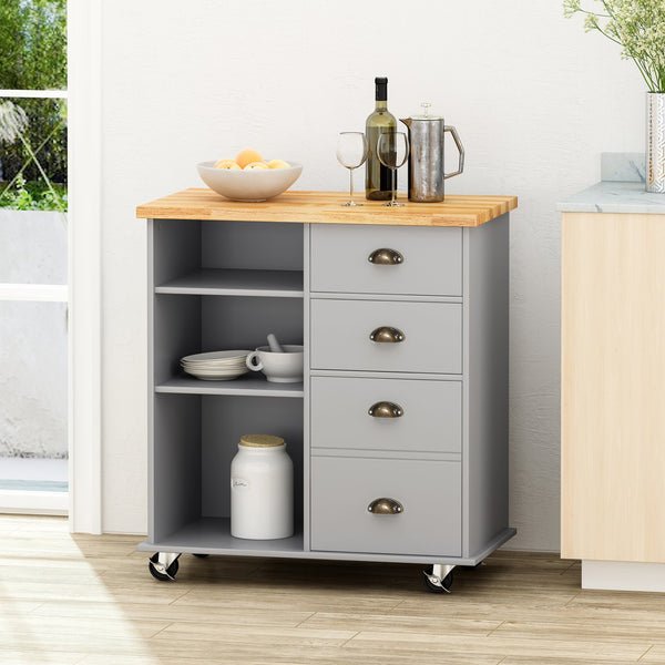 English Elm Christopher Knight Home® - Kitchen Island Cart with Rubberwood Top, Rolling Storage Cabinet with Drawers & Locking Casters Grey 67757.00NATGRY