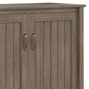 English Elm Lev Solid Wood Wide Storage Cabinet Smoky Brown – 3-Door Adjustable Shelves, Grooved Transitional Design, Brushed Bronze Handles, 60" W B136P158824