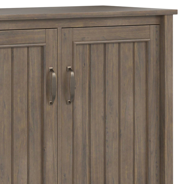 English Elm Lev Solid Wood Wide Storage Cabinet Smoky Brown – 3-Door Adjustable Shelves, Grooved Transitional Design, Brushed Bronze Handles, 60" W B136P158824