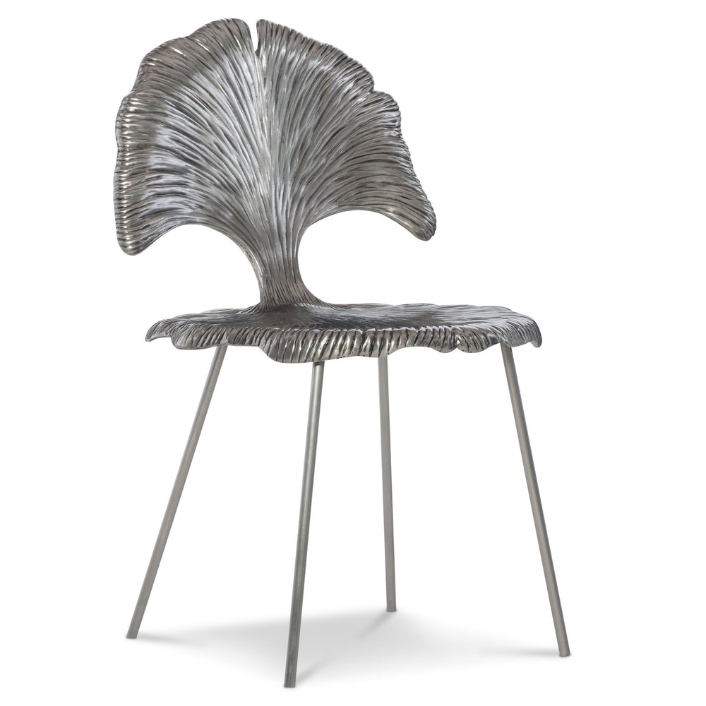 Bernhardt Bernhardt Felicity Cast Aluminum Metal Chair With Ginkgo Leaf Design, Shiny Nickel Finish, Durable Elegance 301547