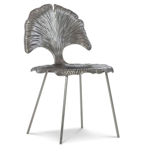 Bernhardt Bernhardt Felicity Cast Aluminum Metal Chair With Ginkgo Leaf Design, Shiny Nickel Finish, Durable Elegance 301547
