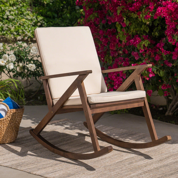 English Elm Christopher Knight Home® - GUS Acacia Wood Rocking Chair with Anti-Rollover Design, Smooth Curves for Indoor & Outdoor Comfort Brown Gray 48.25 L x 29 W x 8.5 H 62436.00DBRN