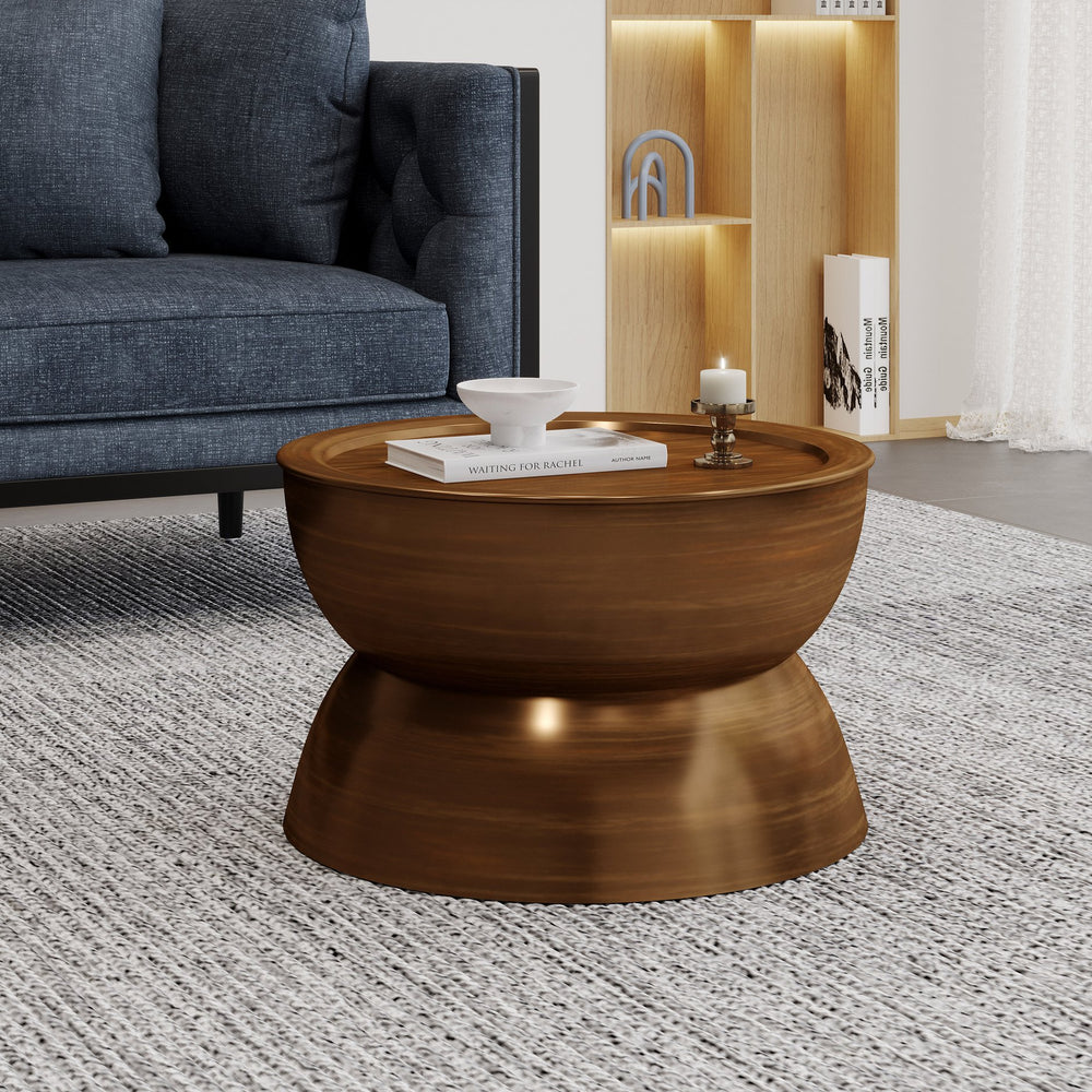 English Elm Christopher Knight Home® - METAL Hourglass Coffee Table with Brushed Antique Brown Finish, Hammered Iron Texture, Durable Edge Trim Antique Bronze 72227.00BRZBRSANT
