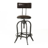 Christopher Knight Home® - Noble House - Vlippu Modern Industrial Upholstered Adjustable Height Swivel Barstool, Brown And Antique Black Brushed Silver