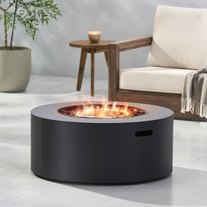 English Elm 32" Round Propane Fire Pit 40000 Btu Powder Coated Iron Outdoor Patio Centerpiece 67759.00DGRY-40K
