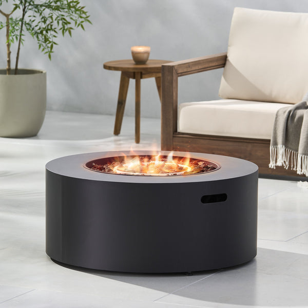 English Elm 32" Round Propane Fire Pit 40000 Btu Powder Coated Iron Outdoor Patio Centerpiece 67759.00DGRY-40K