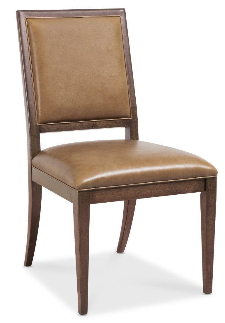 Hooker Furniture Archives Leather Side Chair — Dark Blond Semi-Aniline Upholstery, Classic Walnut Frame, Tailored Comfort And Timeless Dining Elegance 6123-75710-89