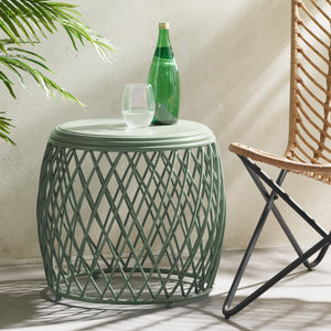 English Elm Alamera Lattice Iron Side Table Powder Coated Matte Finish for Indoor Outdoor Use 60745.00GRN