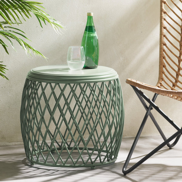 English Elm Alamera Lattice Iron Side Table Powder Coated Matte Finish for Indoor Outdoor Use 60745.00GRN