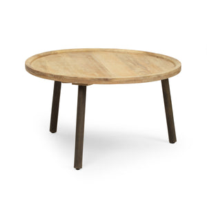 English Elm Christopher Knight Home® - Round Round Table K/D Mango Wood Coffee Table Natural & Black Finish, Lipped Edge, Handcrafted Charm (36x35x5) 66706.00