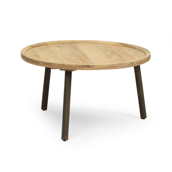 English Elm Christopher Knight Home® - Round Round Table K/D Mango Wood Coffee Table Natural & Black Finish, Lipped Edge, Handcrafted Charm (36x35x5) 66706.00
