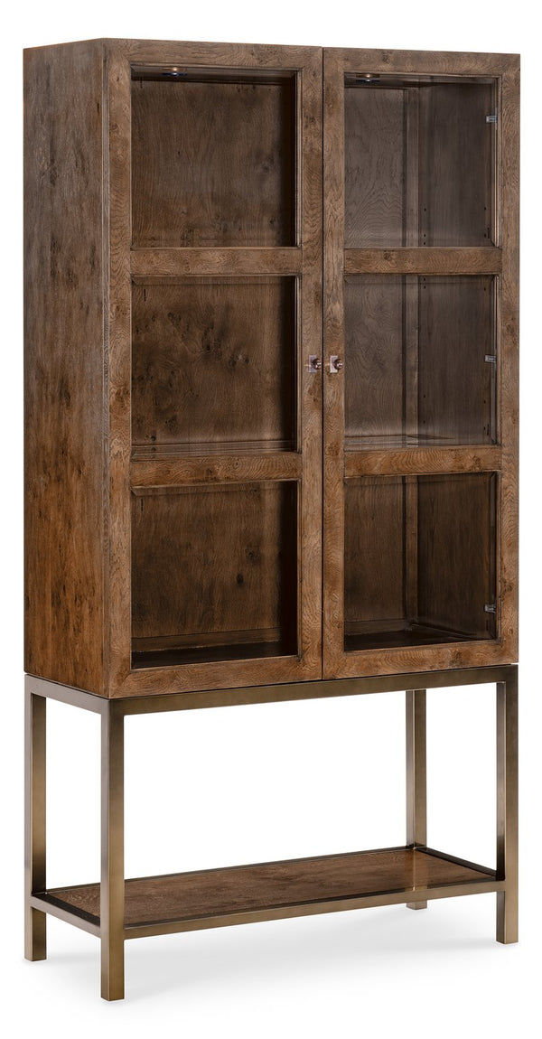 Hooker Furniture Melange Mulholland Oak Veneer Display Cabinet with Led Lighting and Bronze Accents 628-75018-82