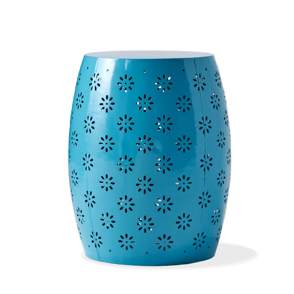 English Elm Soleil Iron Barrel Side Table with Starburst Lattice for Patio Balcony Outdoor Use 61303.00