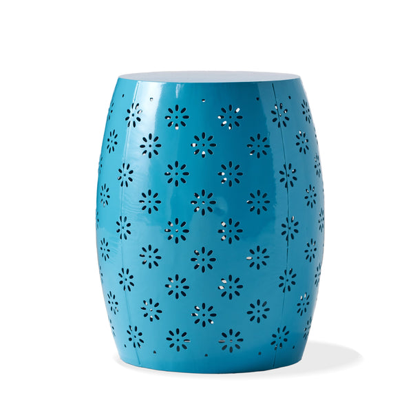 English Elm Soleil Iron Barrel Side Table with Starburst Lattice for Patio Balcony Outdoor Use 61303.00
